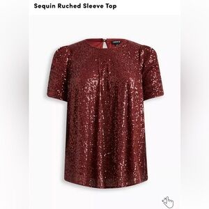 Torrid NWT 3x Sequin Ruched Sleeve Top in Red Wine Burgundy